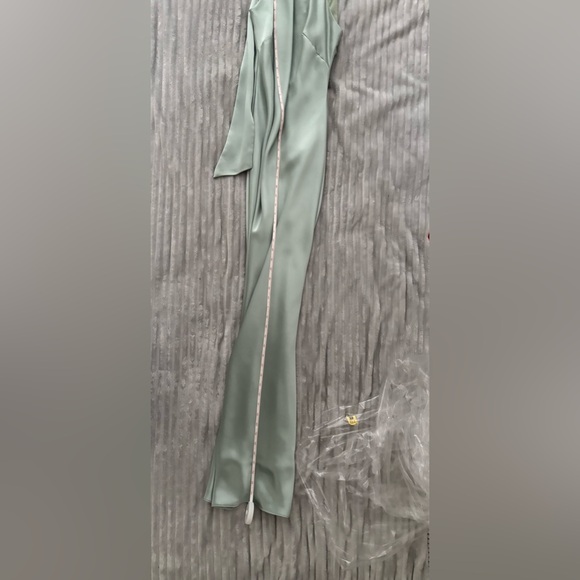 LIKE NEW Elegant Sage Satin Evening Gown from Aqua at Bloomingdale’s - Picture 10 of 13